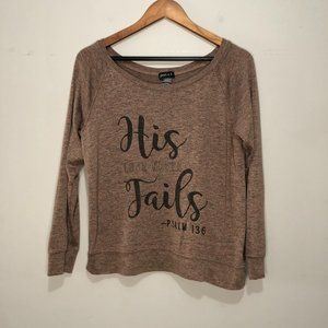 Joei & I Long Sleeve Wide Neck Sweater "His Love Never Fails" Mauve Small